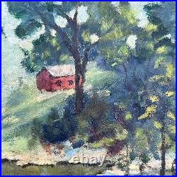 VTG Signed Country Creekside Barn Landscape Painting Board Ornate Framed 16x20