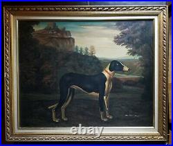 VTG Signed ORIGINAL PRIMITIVE OIL PAINTING M Morgan GREYHOUND DOG PORTRAIT 30x36