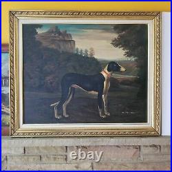 VTG Signed ORIGINAL PRIMITIVE OIL PAINTING M Morgan GREYHOUND DOG PORTRAIT 30x36