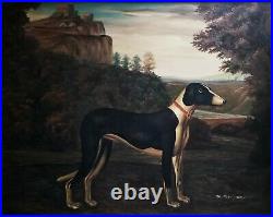 VTG Signed ORIGINAL PRIMITIVE OIL PAINTING M Morgan GREYHOUND DOG PORTRAIT 30x36