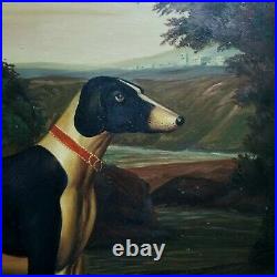 VTG Signed ORIGINAL PRIMITIVE OIL PAINTING M Morgan GREYHOUND DOG PORTRAIT 30x36