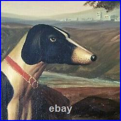 VTG Signed ORIGINAL PRIMITIVE OIL PAINTING M Morgan GREYHOUND DOG PORTRAIT 30x36