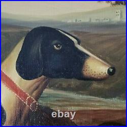 VTG Signed ORIGINAL PRIMITIVE OIL PAINTING M Morgan GREYHOUND DOG PORTRAIT 30x36