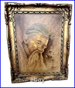 VTG Signed Oil Painting Bearded Man with Ship Rene Hart Ward/Hard 31x23 OOAK