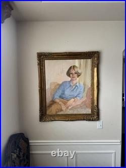 VTG Signed Oil Painting Western Female Portrait Vintage 1977 Gilt Frame