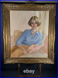 VTG Signed Oil Painting Western Female Portrait Vintage 1977 Gilt Frame