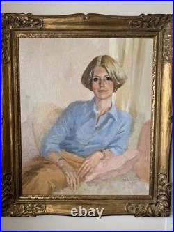 VTG Signed Oil Painting Western Female Portrait Vintage 1977 Gilt Frame