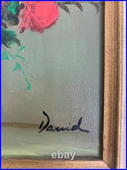 VTG Signed Original Still Oil Painting Roses In Gold Frame By David 16.5 x 18