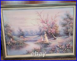 VTG Signed P. Minton 2 Young Women by River, Oil Painting & Framed 40 x 29 VTG Signed P. Minton 2 Young Women by River, Oil Painting & Framed 40 x 29