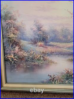 VTG Signed P. Minton 2 Young Women by River, Oil Painting & Framed 40 x 29