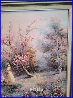 VTG Signed P. Minton 2 Young Women by River, Oil Painting & Framed 40 x 29