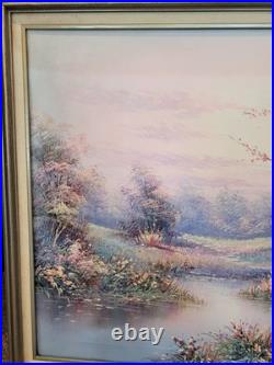 VTG Signed P. Minton 2 Young Women by River, Oil Painting & Framed 40 x 29