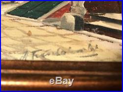 VTG Signed oil painting Polish H. Frischalowsky Gdask Poland fairy boat harbor