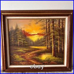 VTG Sunset Forest Landscape Phillip Cantrell Oil Painting Signed Framed 26x30