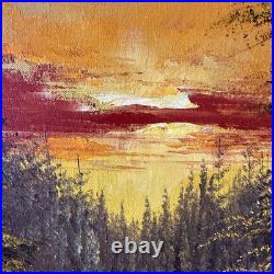 VTG Sunset Forest Landscape Phillip Cantrell Oil Painting Signed Framed 26x30
