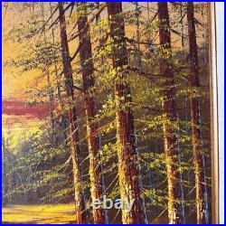 VTG Sunset Forest Landscape Phillip Cantrell Oil Painting Signed Framed 26x30