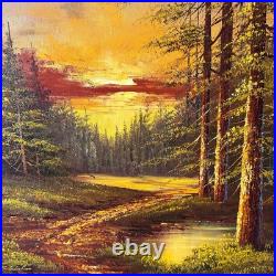 VTG Sunset Forest Landscape Phillip Cantrell Oil Painting Signed Framed 26x30
