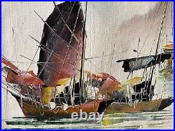 VTG Tang Ping Painting Oil On Canvas Sail Boats Signed