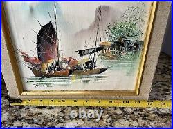 VTG Tang Ping Painting Oil On Canvas Sail Boats Signed