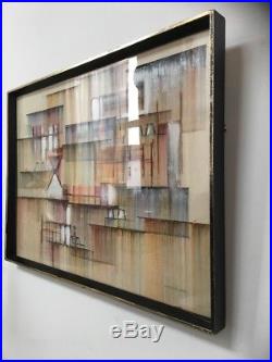 VTG c1960's Cubist Abstract Painting TELEVISION AeRIALSsigned CALDICOTT FRAMED