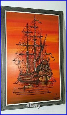 Van Gaard Vtg Oil Drip Art Painting Galleon Pirate Ship (Vanguard Studios)