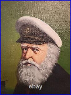 Van Meer Signed Vintage Painting Portrait of Sea Capitan Framed 16×12