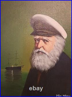 Van Meer Signed Vintage Painting Portrait of Sea Capitan Framed 16×12