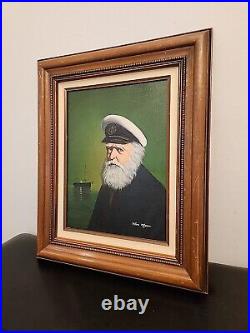 Van Meer Signed Vintage Painting Portrait of Sea Capitan Framed 16×12