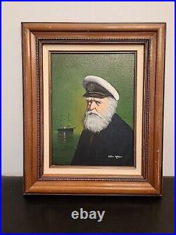 Van Meer Signed Vintage Painting Portrait of Sea Capitan Framed 16×12