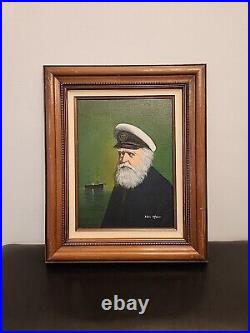 Van Meer Signed Vintage Painting Portrait of Sea Capitan Framed 16×12