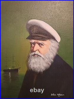 Van Meer Signed Vintage Painting Portrait of Sea Capitan Framed 16×12