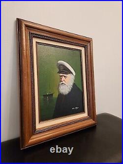 Van Meer Signed Vintage Painting Portrait of Sea Capitan Framed 16×12