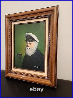 Van Meer Signed Vintage Painting Portrait of Sea Capitan Framed 16×12