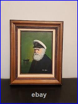 Van Meer Signed Vintage Painting Portrait of Sea Capitan Framed 16×12