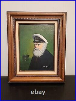 Van Meer Signed Vintage Painting Portrait of Sea Capitan Framed 16×12