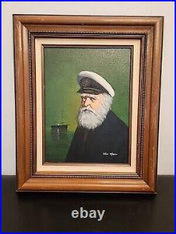 Van Meer Signed Vintage Painting Portrait of Sea Capitan Framed 16×12