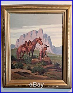 Very Rare Till Goodan Original Signed Vintage Oil Painting Of Cowboy & Horse