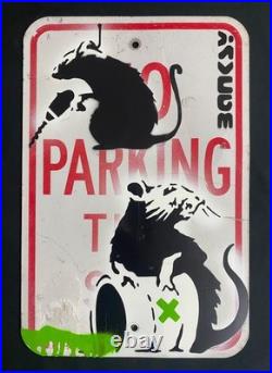 Very Vintage Rare Banksy Original spray stencil Street Sign Painting 2007