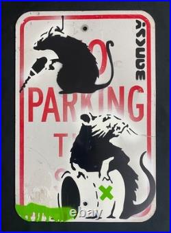 Very Vintage Rare Banksy Original spray stencil Street Sign Painting 2007