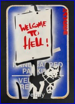 Very Vintage Rare Banksy Original spray stencil Street Sign Painting 2009 Very Vintage Rare Banksy Original spray stencil Street Sign Painting 2009