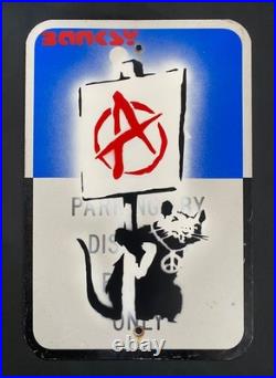 Very Vintage Rare Banksy Original spray stencil Street Sign Painting 2009