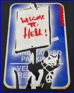 Very Vintage Rare Banksy Original spray stencil Street Sign Painting 2009