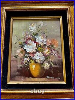 Vintage 10 X 12 Robert Cox Original Signed Floral Vase Oil Painting Framed 13x15
