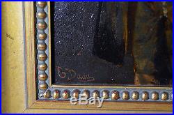 Vintage 11 Oil Painting Shoeshine Boy with Backpack Kit Signed DAVIS Artwork