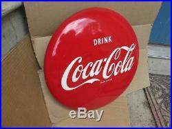Vintage 16 inch Enamel Paint Coke Coca Cola Button Bottle Sign SO CLEAN