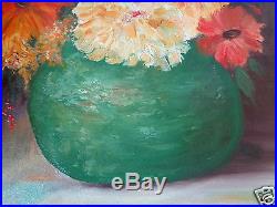 Vintage 1928 Signed Sylvia C Flowers In Vase Floral Still Life Canvas Painting