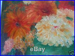 Vintage 1928 Signed Sylvia C Flowers In Vase Floral Still Life Canvas Painting
