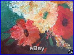 Vintage 1928 Signed Sylvia C Flowers In Vase Floral Still Life Canvas Painting