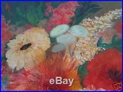 Vintage 1928 Signed Sylvia C Flowers In Vase Floral Still Life Canvas Painting