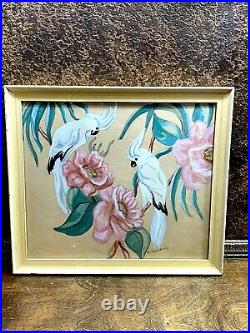 Vintage 1930S Artist Signed Watercolor COCKATOO Bird Painting Framed